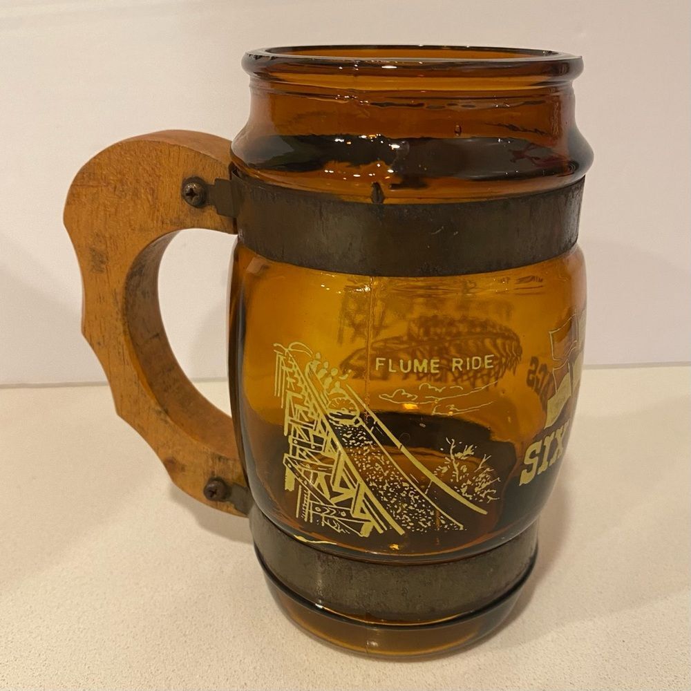 Vintage Six Flags Brown Barrel Mug – Siesta Ware Style Souvenir